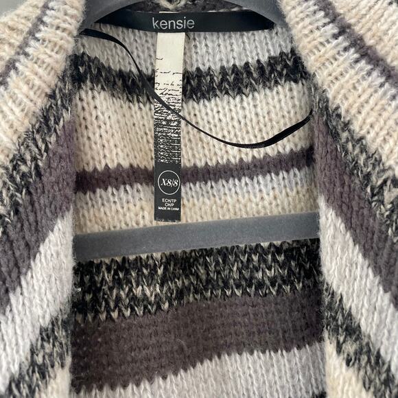 Kensie Gray Striped Boho Oversized Open Collar Long Cardigan Sweater XS/S - Picture 3 of 6